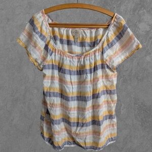 St. John's Bay Striped Linen Blend Off The Shoulder Blouse Size M